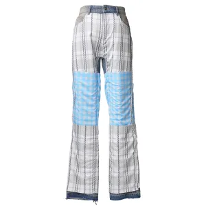 APRON POCKET CHECK DENIM PANTS / BLUE/ALOE/SPUN BLUE