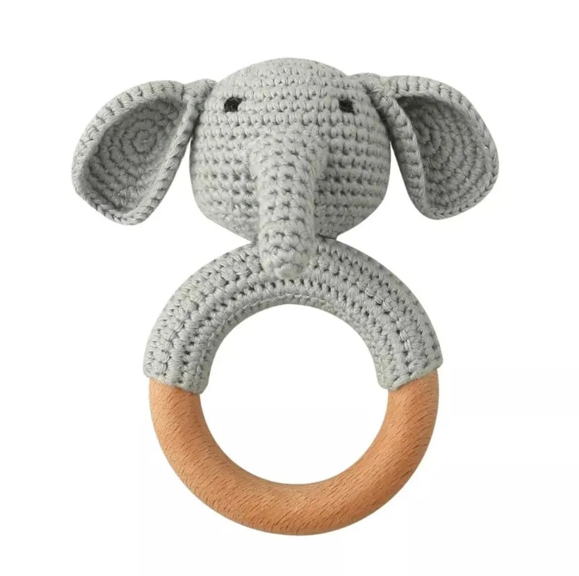 Crochet Baby Rattle Toy, Smooth Beech Wood Teething, Crochet Ring Soother