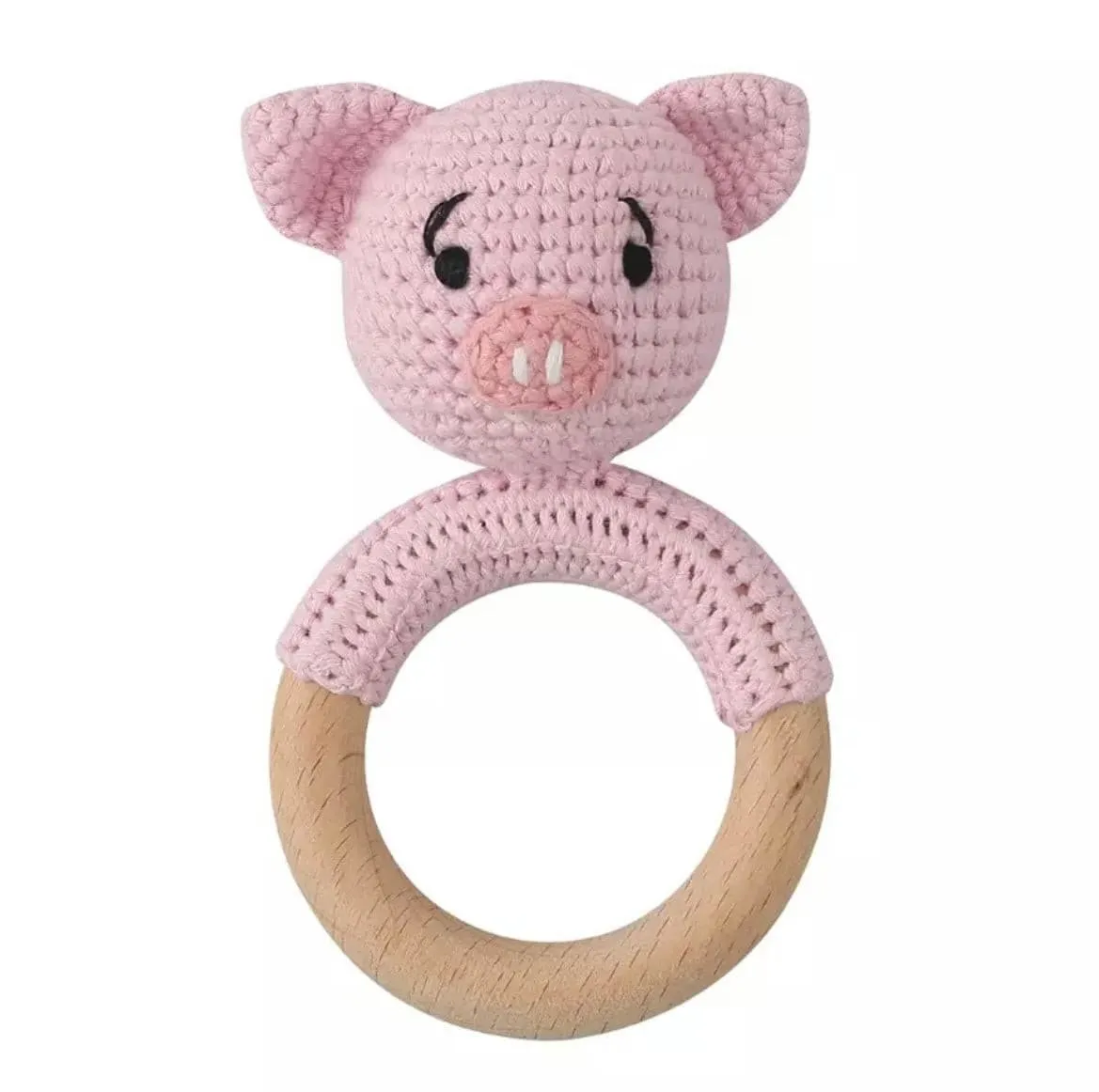 Crochet Baby Rattle Toy, Smooth Beech Wood Teething, Crochet Ring Soother