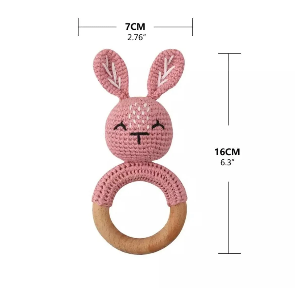 Crochet Baby Rattle Toy, Smooth Beech Wood Teething, Crochet Ring Soother