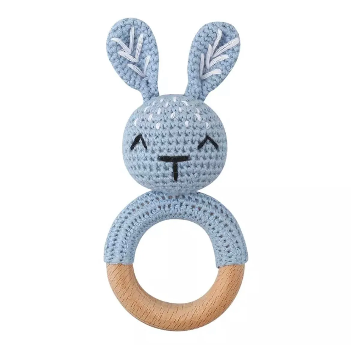 Crochet Baby Rattle Toy, Smooth Beech Wood Teething, Crochet Ring Soother