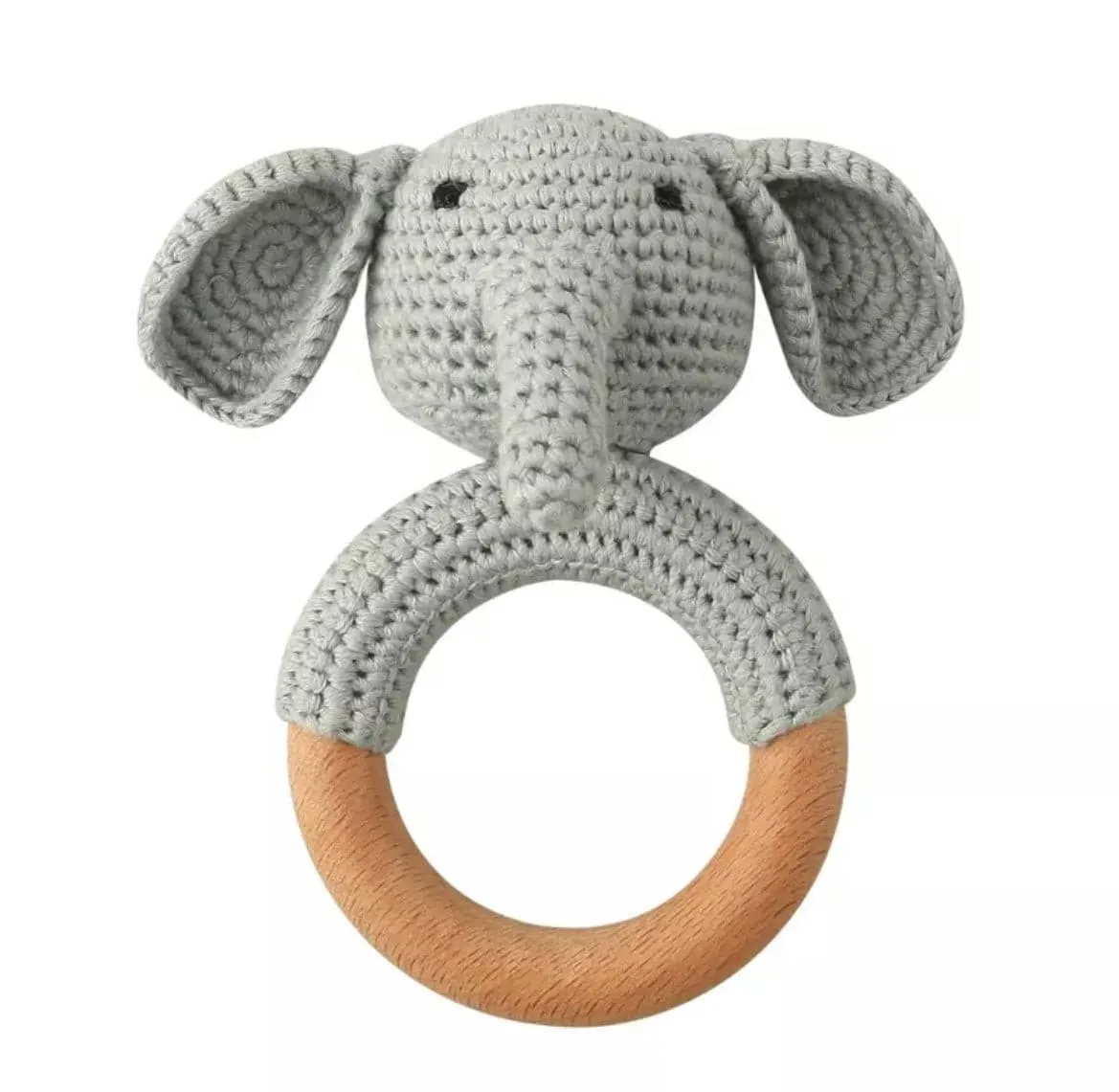Crochet Baby Rattle Toy, Smooth Beech Wood Teething, Crochet Ring Soother