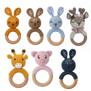 Crochet Baby Rattle Toy, Smooth Beech Wood Teething, Crochet Ring Soother