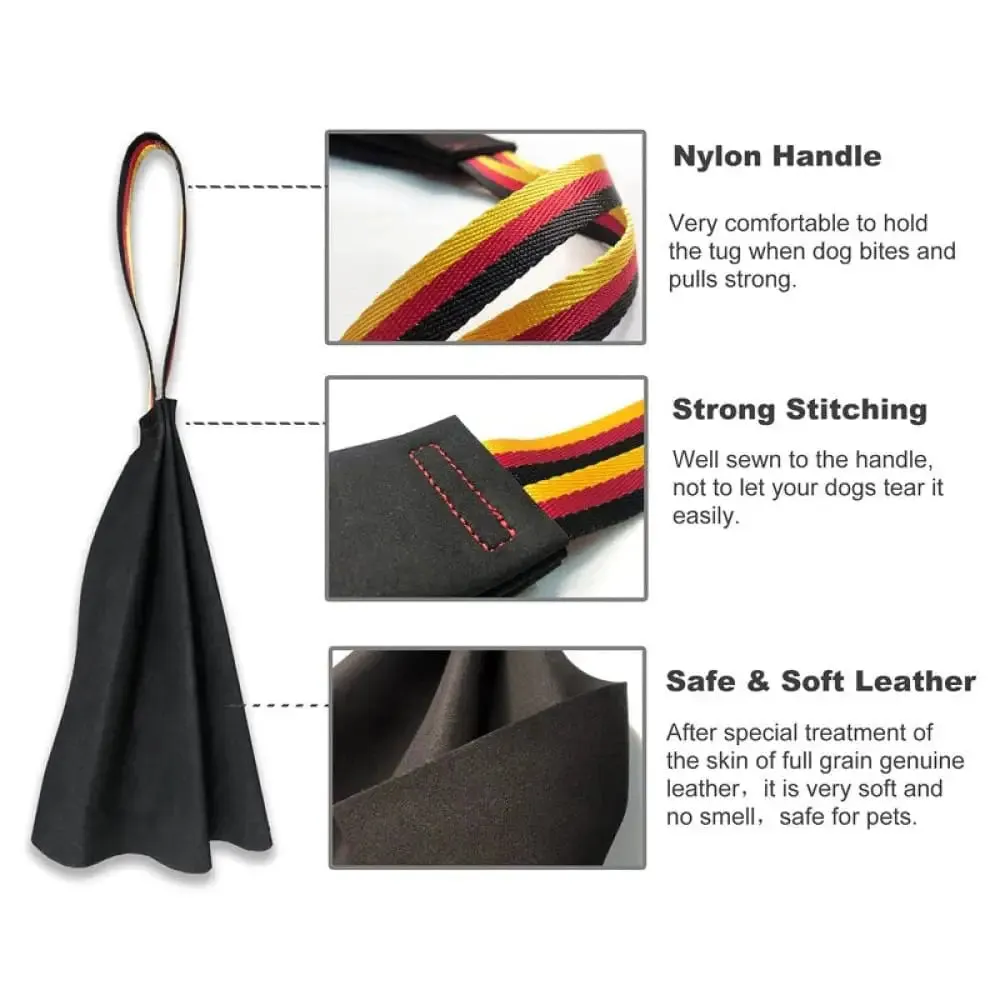 Durable Dog Chew Handle Leather Rag Toy for Pet Training Drive Bite Grip
