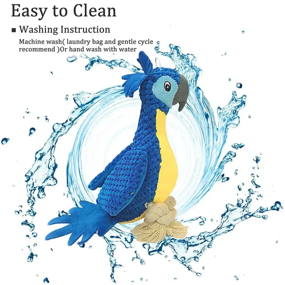 Durable Squeaky Teeth Cleaning Stuffed Embroidery Parrot Dog Toy