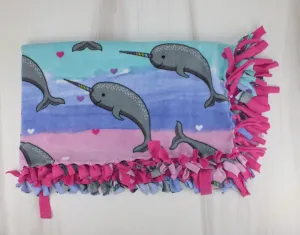 HANDMADE KNOT FLEECE NARWHAL BLANKET PRE-LOVED