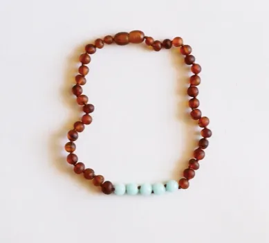 Raw Cognac Amber   Amazonite || Necklace 11 inches
